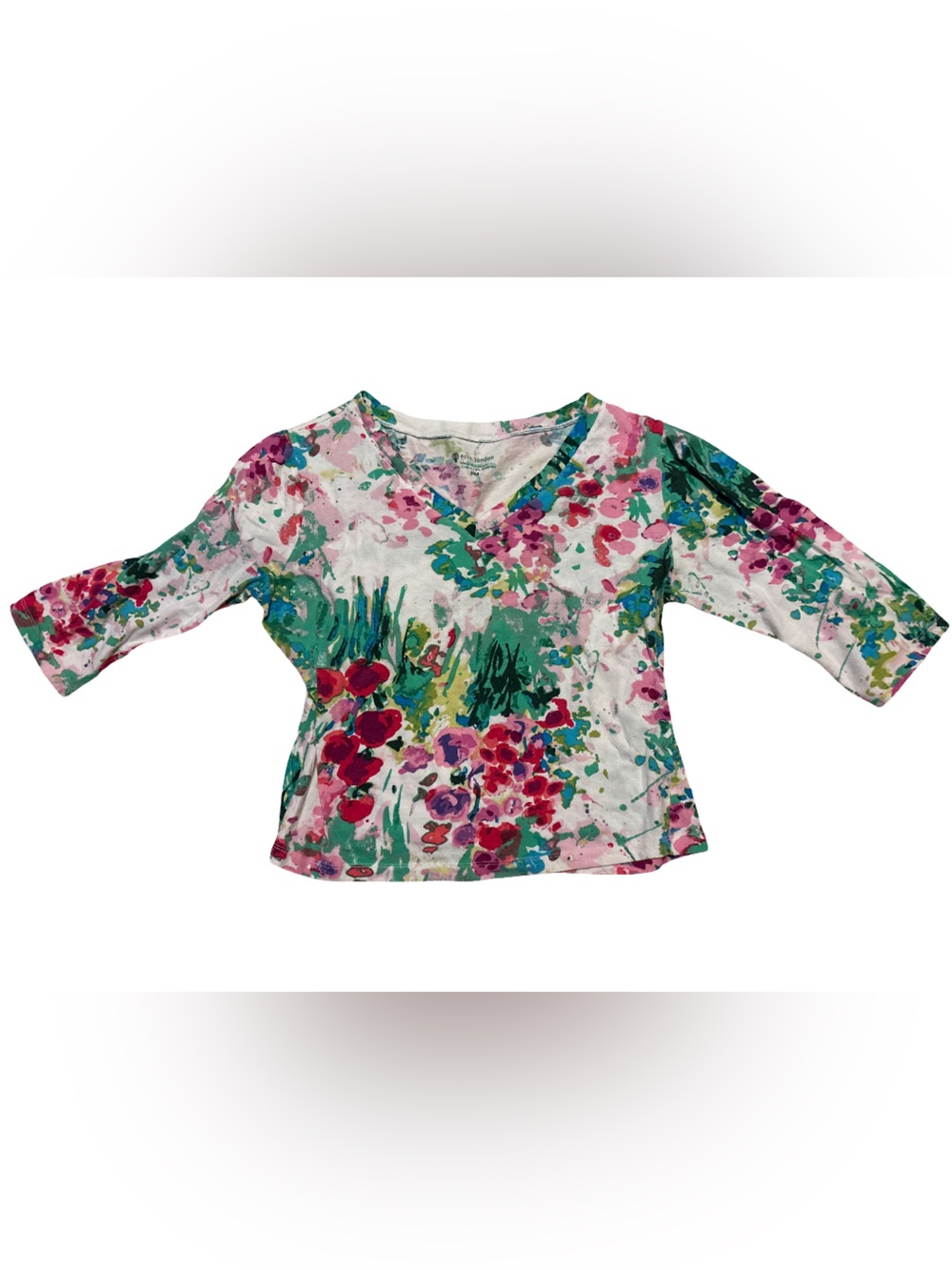erin london Multicolor Floral Watercolor V-Neck Top